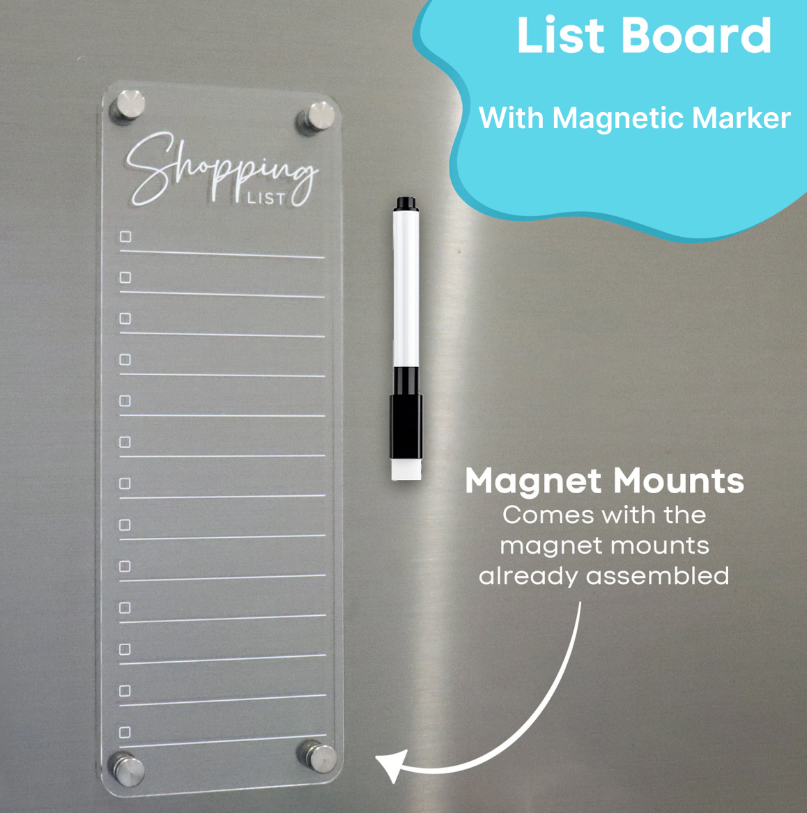 Shopping List Fridge Magnet with Marker